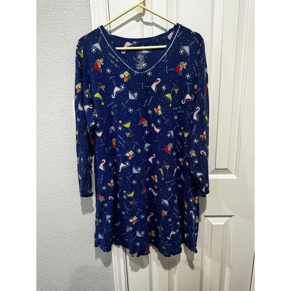 Martini Night Sleep Shirt Gown Holiday Party Christmas 2XL Womens Cocktail